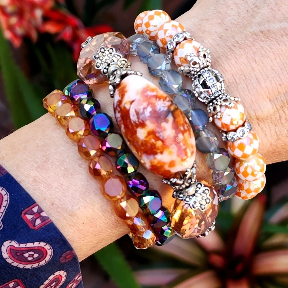 Silver Bracelets Stacking Set Natural Jasper Stone European Crystals
